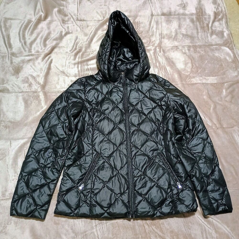Lauren Ralph Lauren Womens Medium Black Diamond Quilted Down Hooded Jacket